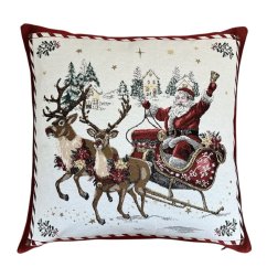 Žakárový vánoční povlak na polštář s motivem Santa na saních 50x50 cm