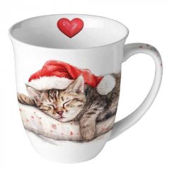 Porzellan Weihnachtsbecher Schlafende Katze 400 ml