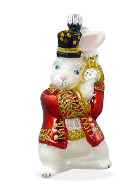 Sběratelská skleněná ozdoba na stromeček Králík v červeném kabátě