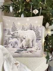 Gobelínová vianočná obliečka na vankúš s ľadovými medveďmi 45x45 cm