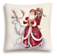 Vánoční povlak na polštář s motivem Santa se sobem 45x45 cm