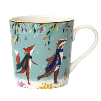 Porcelánový hrnek s 22karátovým zlatem Zimní magie - Bruslaři 340 ml