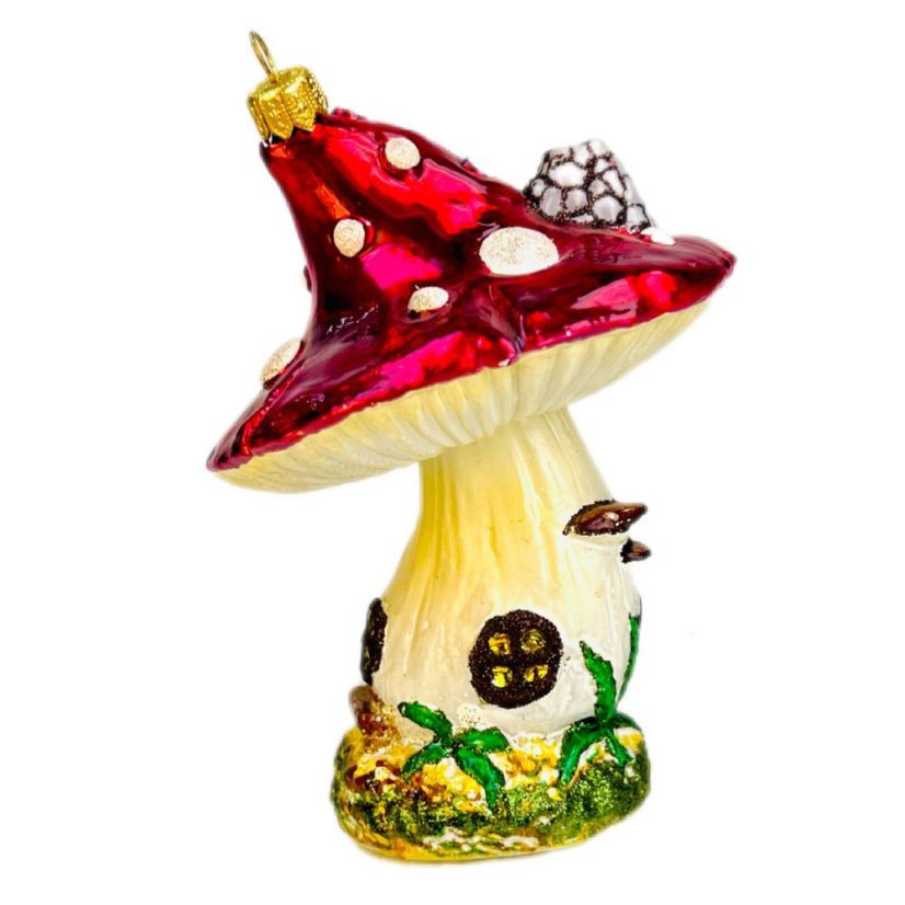Sběratelská skleněná ozdoba na stromeček Dům Muchomůrka