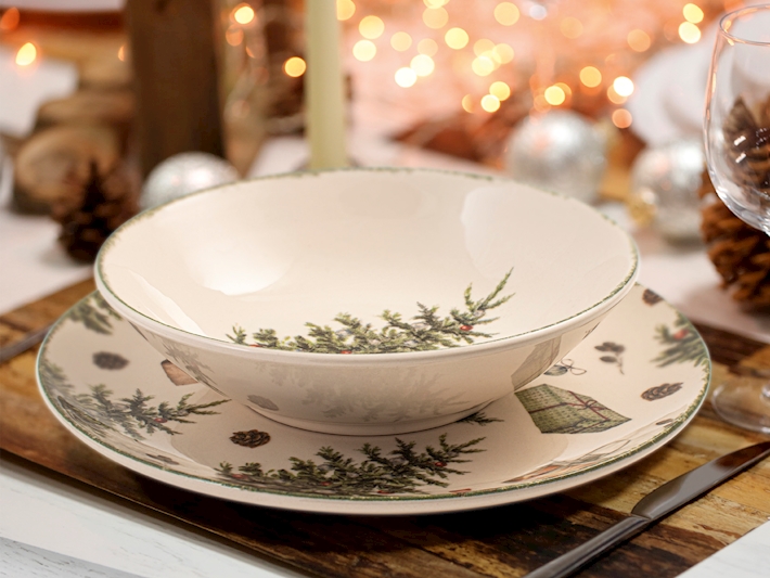 Stoneware Christmas dining set for 6 persons Merry Christmas 18 pcs