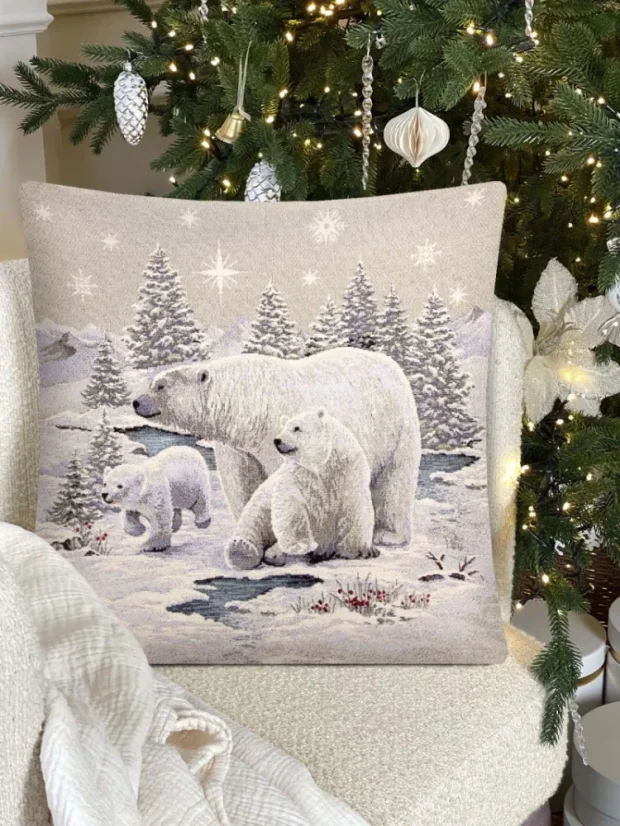Tapestry Christmas pillowcase with polar bears 45x45 cm