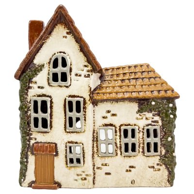 Keramický svícen Domek s rostlinami 20 cm