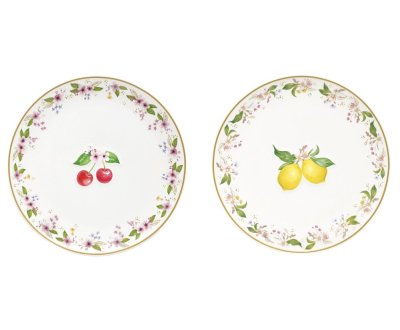Set of 2 porcelain dessert plates Cherries and lemons 16 cm