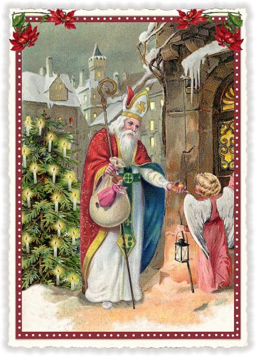 Christmas card Nicholas and angel 10,5 x 15 cm