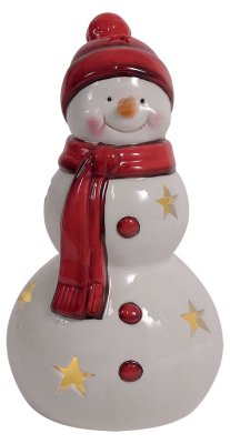 Svícen na čajovou svíčku Veselý sněhulák 20 cm