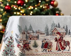 Tapestry Christmas tablecloth Santa and children