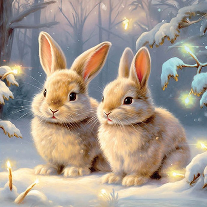 Christmas paper napkins Rabbits on snow 20 pcs