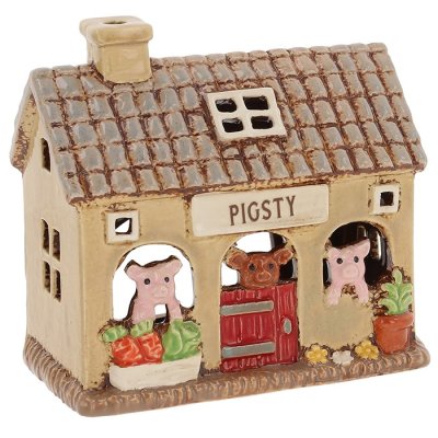 Keramický svietnik Domček – Farma – Chliev pre ošípané 14 cm