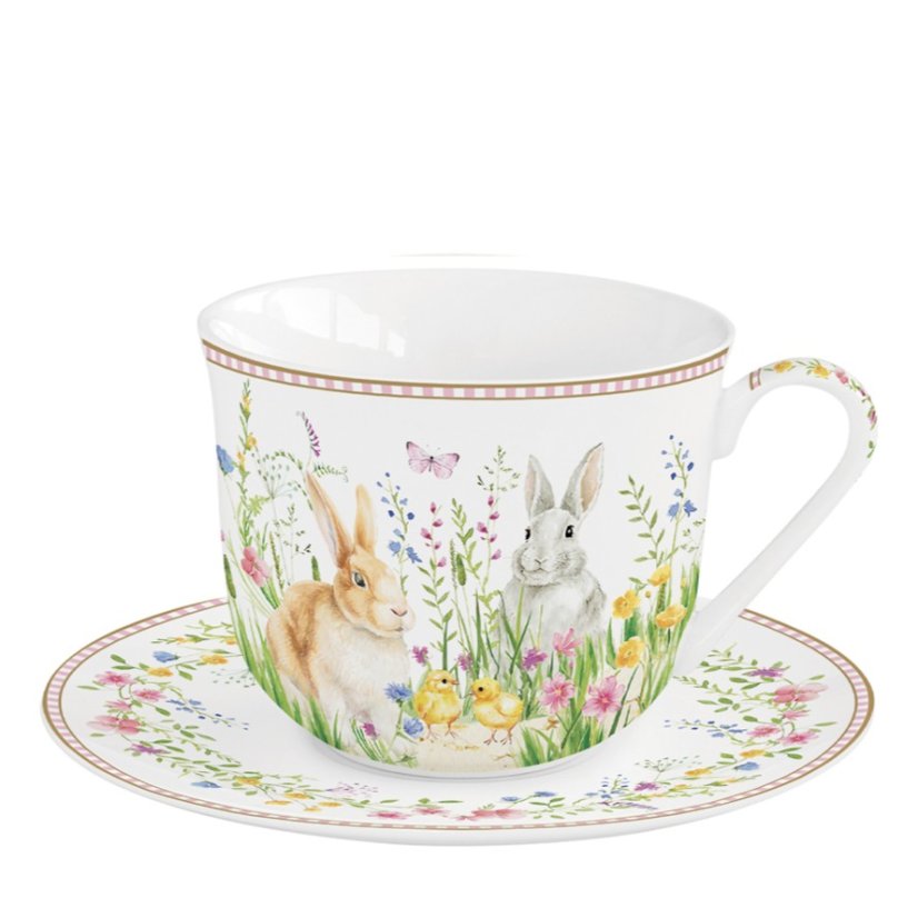 Porcelánový šálek s podšálkem Velikonoční zajíčky 400 ml