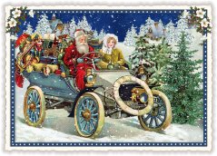 Christmas card Santa in a car 10,5 x 15 cm