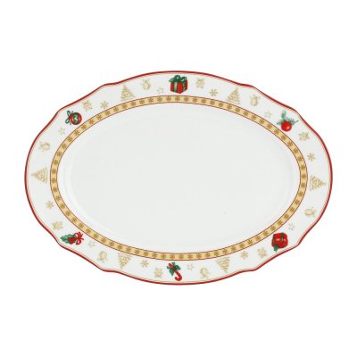 Porcelánový oválny servírovací tanier Vianočné ozdoby 32 cm