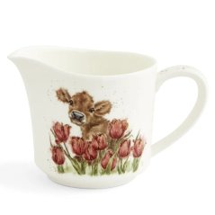 Porcelánový džbán na mlieko Teľa a tulipány