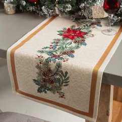 Vánoční běhoun s motivem Vánoční hvězda s šiškami 47x100 cm