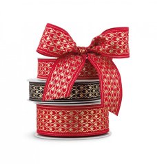 Wide Christmas fabric ribbon Red and gold 4 cm x 15 metres
