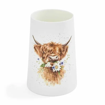Duży porcelanowy wazon Szkocka krowa z kwiatami
