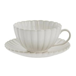 Porcelánový šálek a podšálek Chryzantéma béžový 400 ml