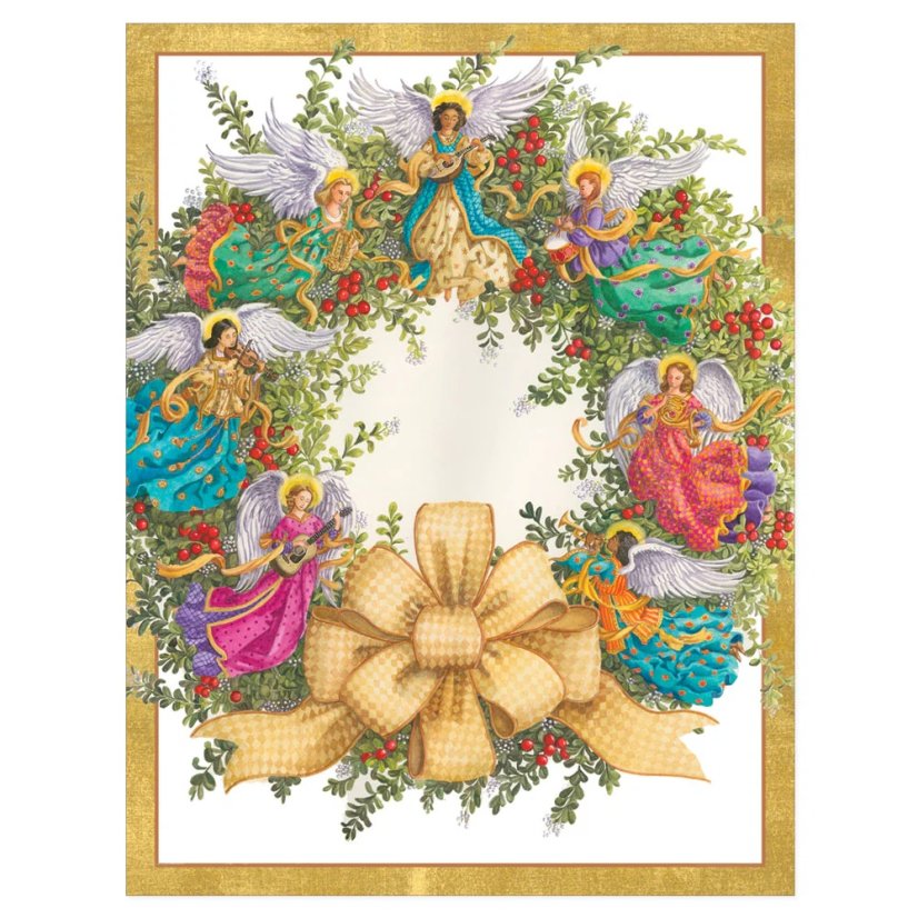 Christmas card Wreath with angels 12 x 15 cm