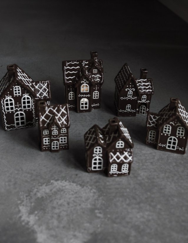 Ceramic candle holder House - Gingerbread house brown glossy 14 cm