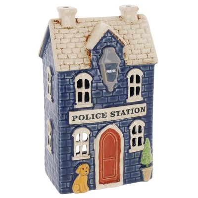 Keramický svietnik Domček – Policajná stanica 16 cm