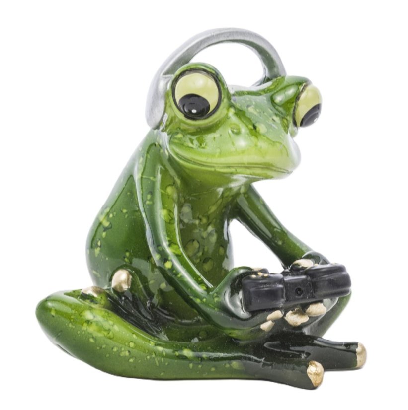 Frog statue in headphones