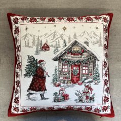 Jacquard Christmas pillowcase with Santa with tree 50x50 cm
