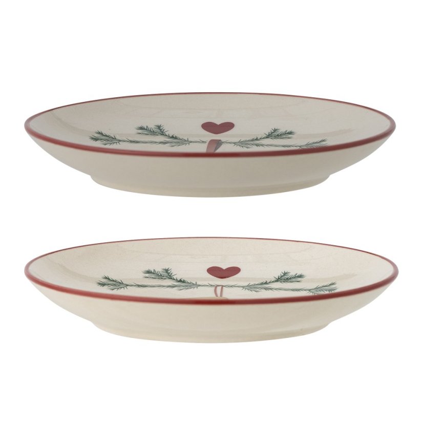 Set of 2 stoneware plates Christmas decoration 16 cm