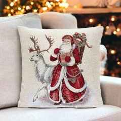 Gobelínový vánoční povlak na polštář s motivem Santa se sobem 45x45 cm