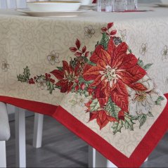Tapestry Christmas tablecloth with Poinsettia motif
