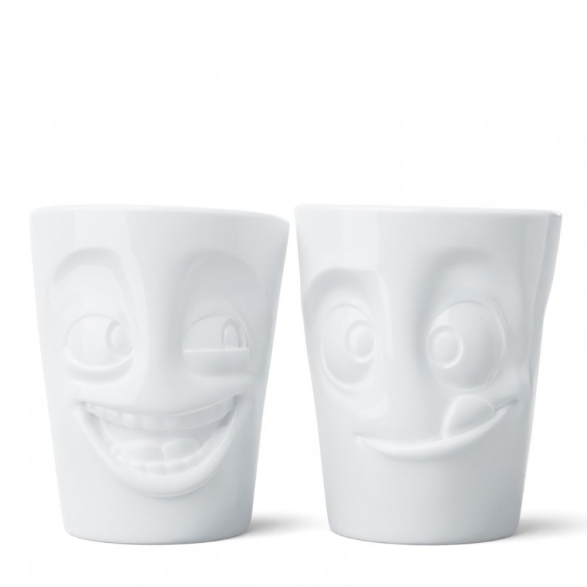 Sada hrnku bez ucha "Žertující & Olizující se" v bílé barvě, 350 ml