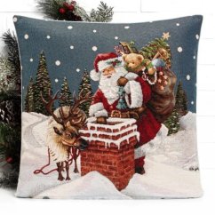 Gobelínový vánoční povlak na polštář s motivem Santa na střeše 45x45 cm
