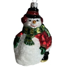 Sběratelská skleněná ozdoba na stromeček Sněhulák s koulí