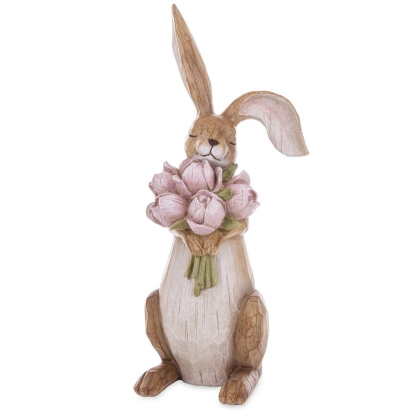 Osterdekoration Kaninchen mit einem Strauß Tulpen groß