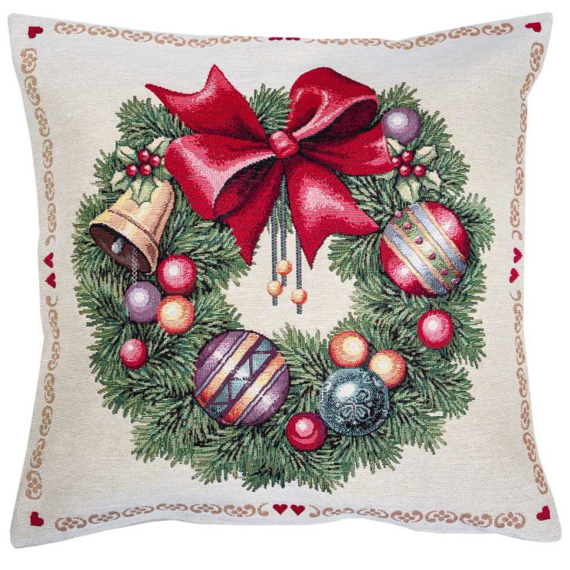 Vánoční povlak na polštář s motivem Vánoční věnec - matný 45x45 cm