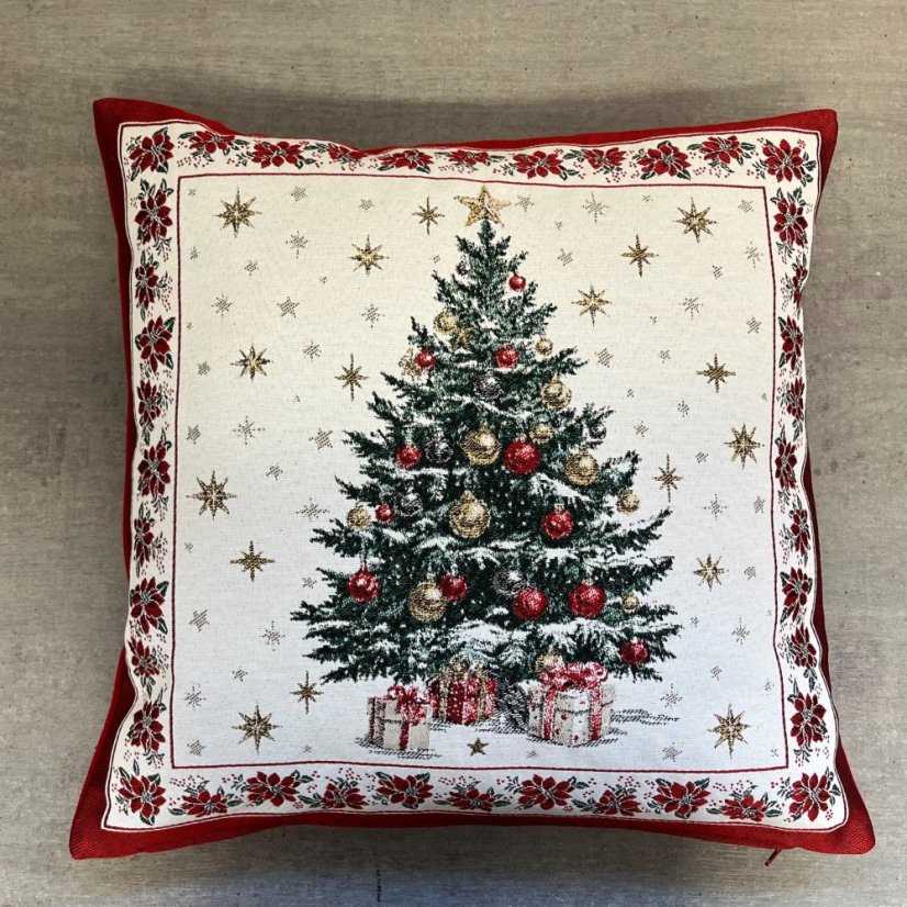 Žakárový vánoční povlak na polštář s motivem Vánoční stromek 50x50 cm