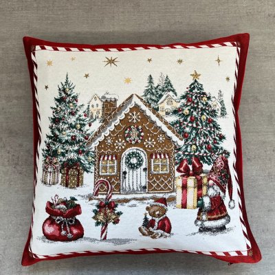 Jacquard-Kissenbezug Weihnachten mit Motiv Lebkuchenhaus 50x50 cm