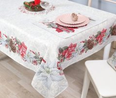 Tapestry Christmas tablecloth with poinsettia motif - matt