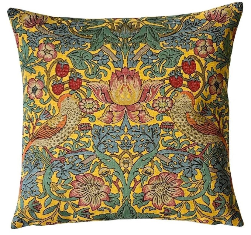 Gobelínový povlak na polštář Zloděj jahod žlutý, William Morris 45x45 cm