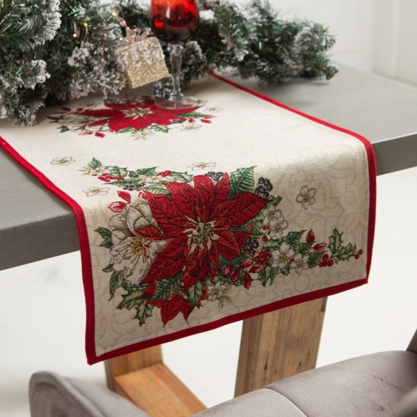 Vánoční běhoun s motivem Poinsettia 47x100 cm