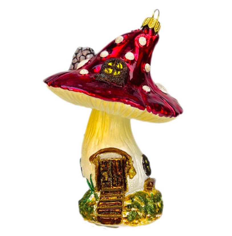 Sběratelská skleněná ozdoba na stromeček Dům Muchomůrka