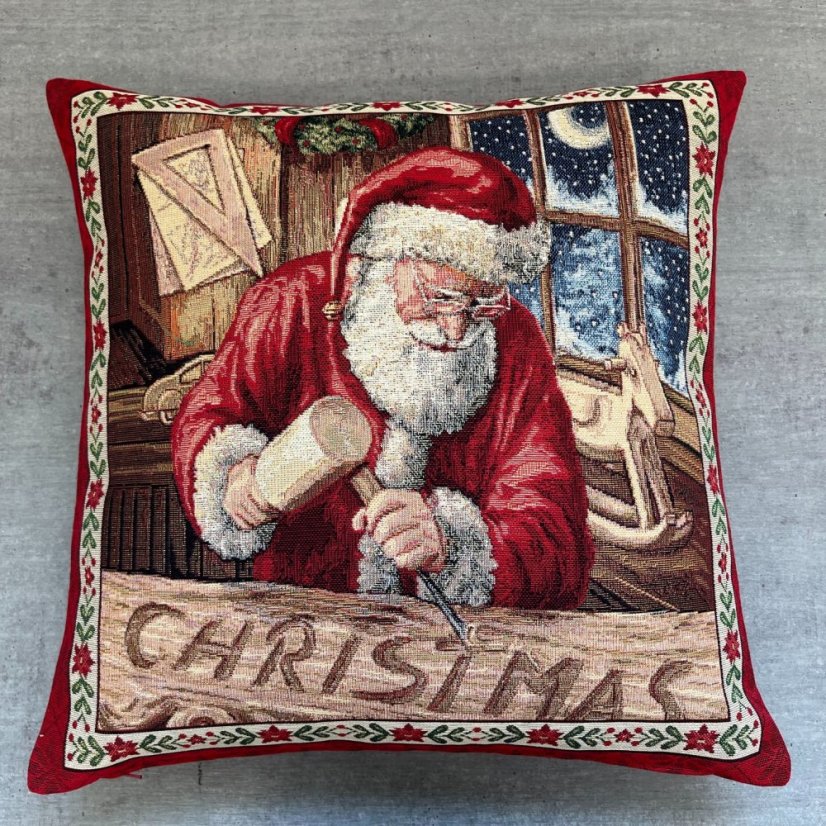 Gobelínový vánoční povlak na polštář s motivem Santova dílna 45x45 cm