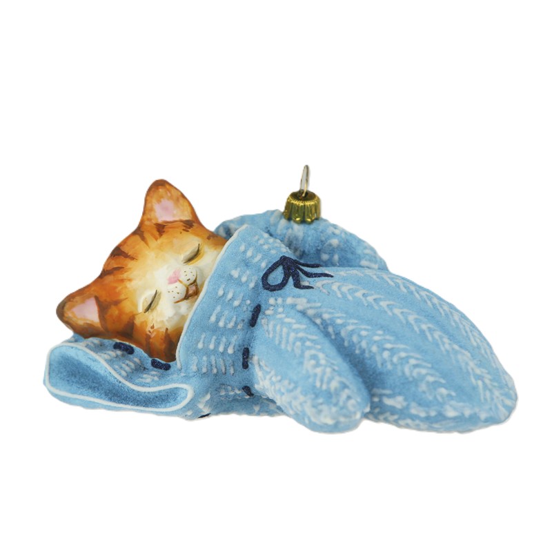 Sběratelská skleněná ozdoba na stromeček Kotě v rukavici