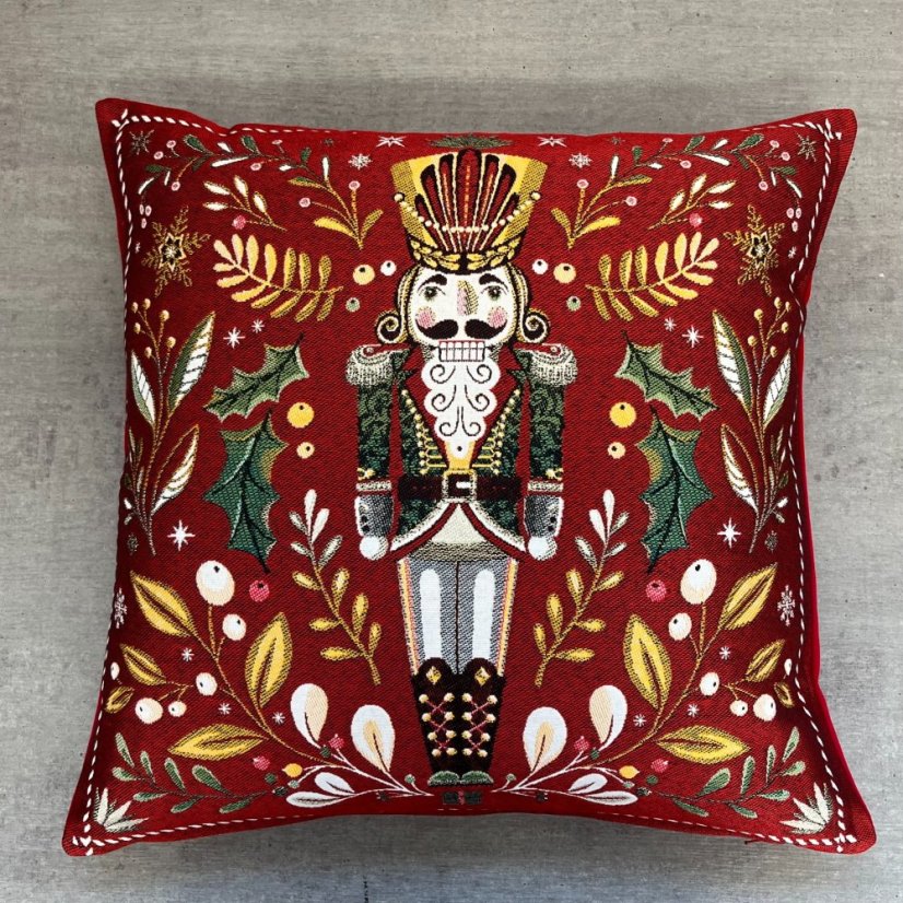 Žakárový vánoční povlak na polštář s motivem Louskáček 50x50 cm