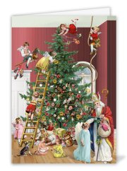 Dvoustránková vánoční pohlednice Zdobíme stromeček 12 x 17 cm Dvoustránková vánoční pohlednice Zdobíme stromeček 12 x 17 cm