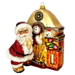 Sběratelská skleněná ozdoba na stromeček Santa u krbu