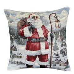 Gobelínový vánoční povlak na polštář s motivem Santa s lucernou 45x45 cm
