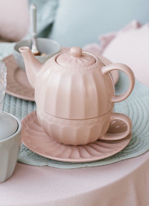 Čajová súprava Čajník so šálkou a podšálkou Patel pink